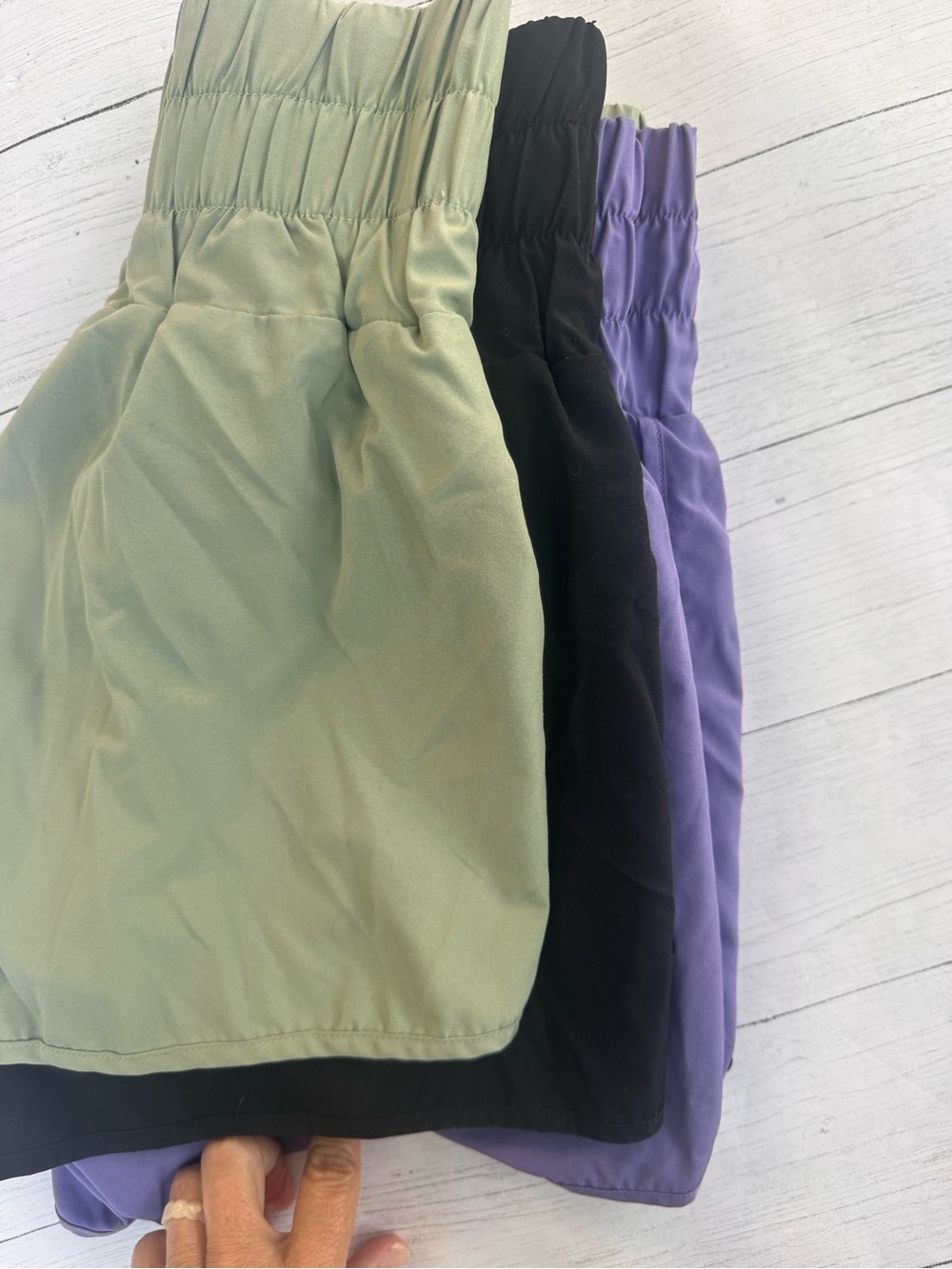 New In S High Rise Athletic Shorts 3 Pack Black Purple Sage with lining Stretch - Picture 2 of 9